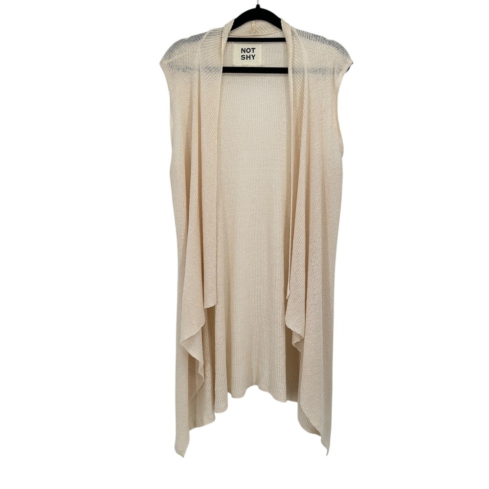 Not Shy Cream Beige Open Knit Sleeveless Cardigan Vest Waterfall Front Womens S